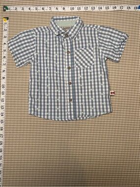 Dapper Dude Blue Gingham Whale Button-Up Shirt Boys Size 24 Months